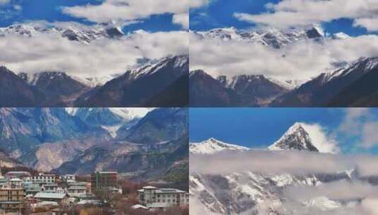 西藏林芝南迦巴瓦峰索松村大气风景航拍高清在线视频素材下载