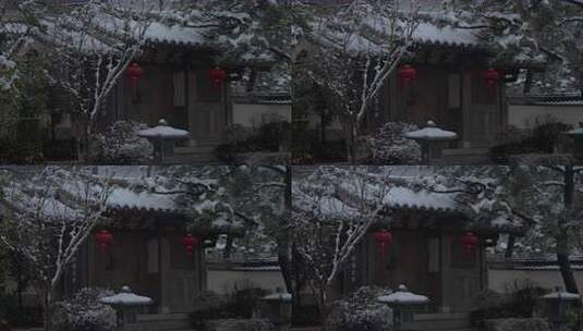 杭州径山寺中式建筑雪景高清在线视频素材下载