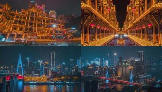 重庆地标建筑夜景延时航拍合集高清在线视频素材下载