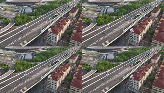 4K城市高架桥及周边建筑鸟瞰-航拍延时高清在线视频素材下载