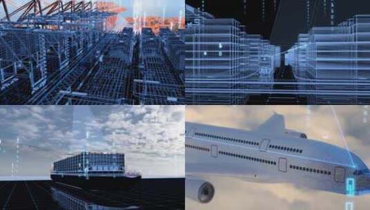 现代化转场公路运输航空货轮运输交通物流高清AE视频素材下载