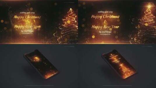 金色粒子圣诞树新年圣诞节标题字幕AE模版高清AE视频素材下载