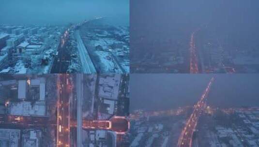 【航拍】武汉长江大桥09_清晨雪景高清在线视频素材下载