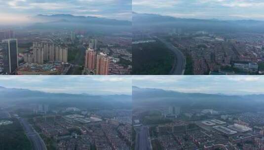 义乌城市平流雾风光航拍 合集高清在线视频素材下载