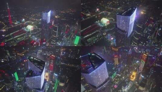 航拍雨雾天气下的珠江新城灯光秀高清在线视频素材下载