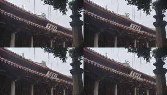 泉州开元寺大雄宝殿桑莲法界雨景雨天雨滴高清在线视频素材下载