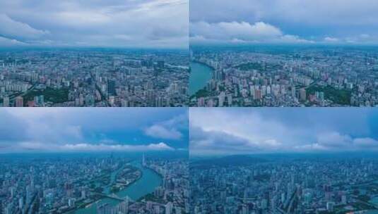 广州城市建筑群与天空白云航拍延时风光高清在线视频素材下载