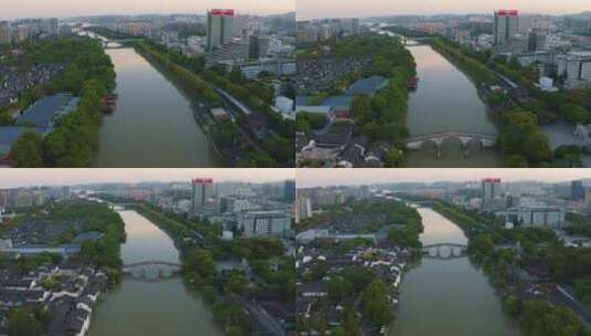 浙江省杭州市拱墅区大运河拱宸桥航拍高清在线视频素材下载