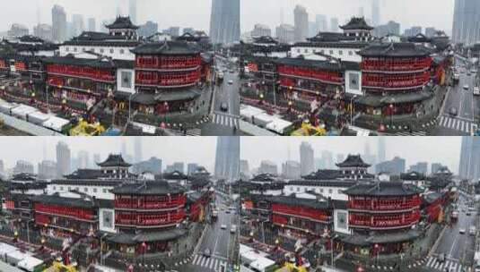 上海下雪 豫园雪景 城隍庙 新年初雪高清在线视频素材下载