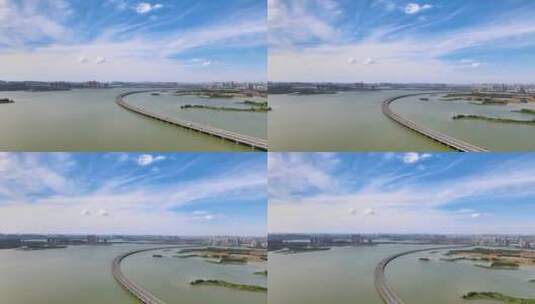 武汉蔡甸后官湖湿地公园和四环线风光高清在线视频素材下载