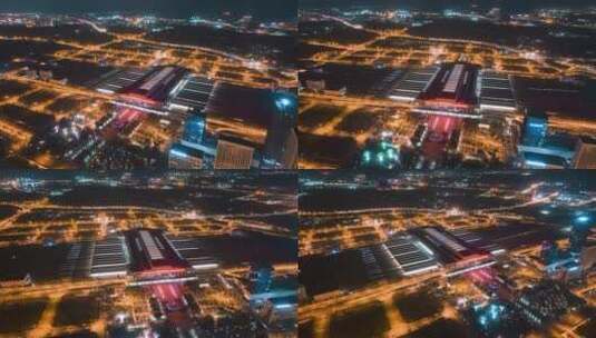 广西南宁东站航拍夜景延时高清在线视频素材下载