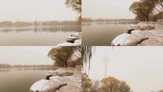 北京冬季玉渊潭公园点电视塔视频素材高清在线视频素材下载