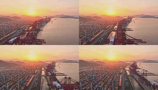 夕阳下的集装箱码头港口高清在线视频素材下载