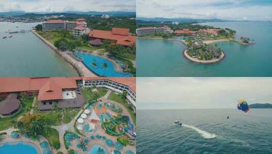沙巴 印尼西亚 东南亚 海边 海边酒店 别墅高清在线视频素材下载
