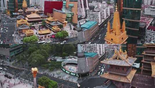 上海千年古寺静安寺唯美古建筑航拍4K视频高清在线视频素材下载