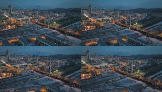 原创 绥芬河中东铁路百年火车站航拍夜景高清在线视频素材下载