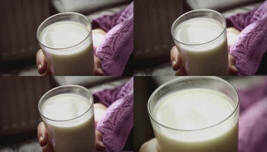 早上一杯营养早餐牛奶高清在线视频素材下载