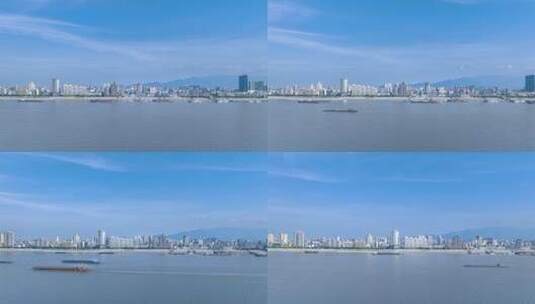 江畔城市九江的长江岸线航拍延时高清在线视频素材下载