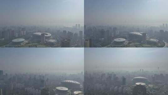 上海徐汇区清晨平流雾航拍高清在线视频素材下载