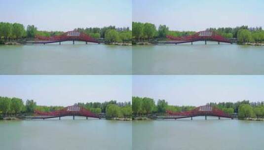 通州台湖湿地公园网红桥湖面景色桥梁森林高清在线视频素材下载