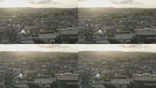 英国大城镇巴斯柔和的黄色日落，无人机向左平移高清在线视频素材下载