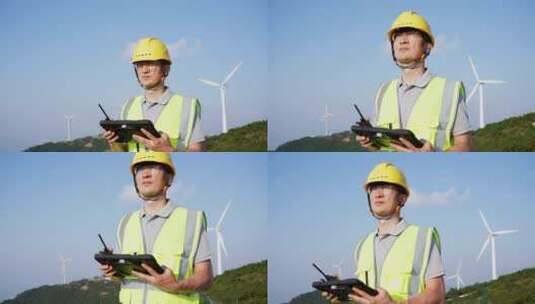 风能风力发电风车和工程师高清在线视频素材下载
