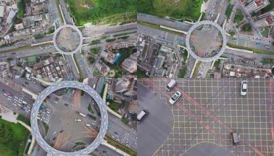 深圳龙华观澜大运站环形天桥航拍左环绕下降高清在线视频素材下载
