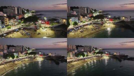 鸟瞰日落时城市海滩高清在线视频素材下载