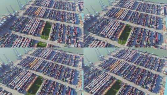 俯瞰广州南沙港货运码头集装箱航拍高清在线视频素材下载