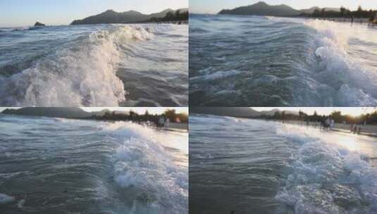 海水 沙滩 夏天 慢镜头 海浪 浪花 拍高清在线视频素材下载