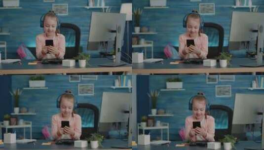 女生在智能手机上使用视频通话进行学校课程高清在线视频素材下载