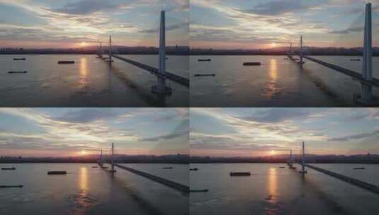 航拍夕阳下的南京江心洲大桥高清在线视频素材下载