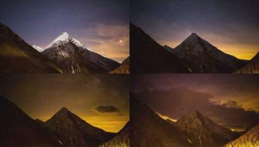 萨斯费阿尔卑斯山瑞士山脉雪峰滑雪夜星高清在线视频素材下载