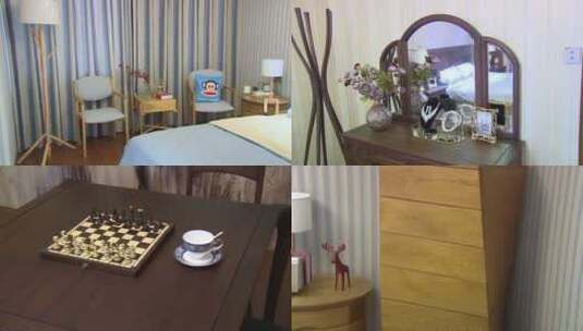 装修 卧室 木桌子高清在线视频素材下载