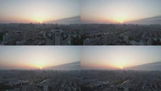 城市清晨日落迷雾航拍高清在线视频素材下载