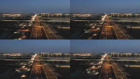 山东青岛北站交通夜景竖屏航拍高清在线视频素材下载
