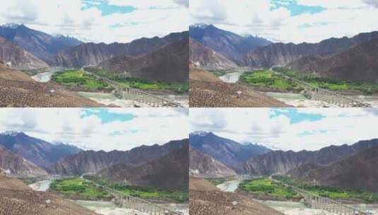 西藏拉萨山南雪山草甸牧场大桥高清航拍素材高清在线视频素材下载