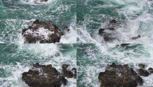海浪击打着岩石高清在线视频素材下载