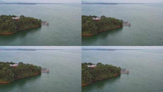 4K大气唯美航拍湖面岛屿高清在线视频素材下载