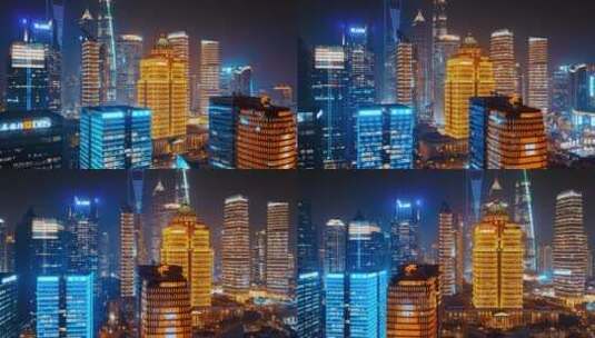 陆家嘴金融城市夜景航拍高清在线视频素材下载