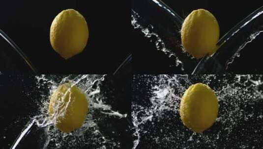 2.5K高速摄影旋转柠檬被泼水高清在线视频素材下载