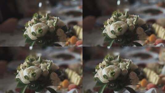桌上的婚礼花束高清在线视频素材下载