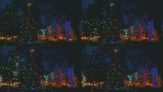 夜晚城市街道上闪烁的树灯高清在线视频素材下载
