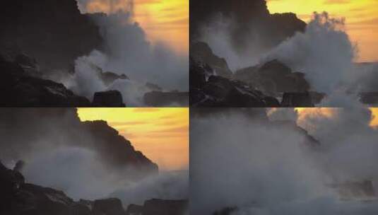海浪拍打着海岸边的岩石高清在线视频素材下载