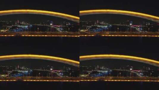 上海卢浦大桥夜景4K航拍原素材高清在线视频素材下载