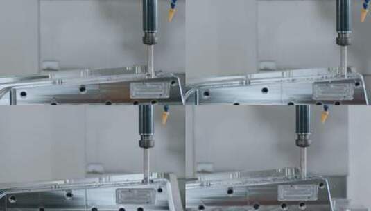 慢动作模具工厂CNC数控机床铣孔钻孔特写高清在线视频素材下载
