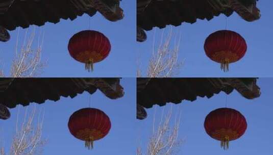 摇摆的红灯笼和中国古典建筑高清在线视频素材下载