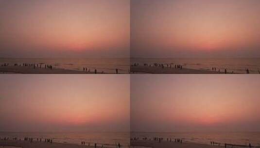 落日余晖黄金海岸游客散步高清在线视频素材下载