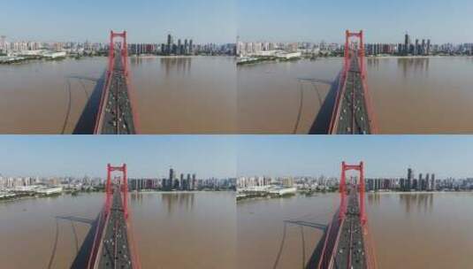 武汉长江鹦鹉洲大桥航拍高清在线视频素材下载