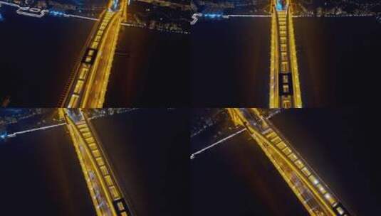 浦西卢浦大桥夜景航拍高清在线视频素材下载